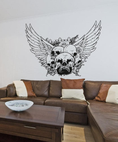 Vinyl Wall Decal Sticker Skulls Roses and Wings #1239