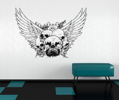 Vinyl Wall Decal Sticker Skulls Roses and Wings #1239