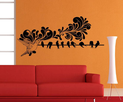 Vinyl Wall Decal Sticker Hummingbird and Bird Line #1241
