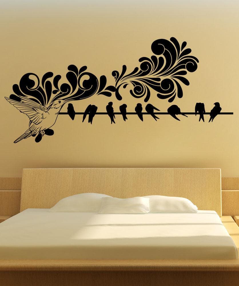 Vinyl Wall Decal Sticker Hummingbird and Bird Line #1241