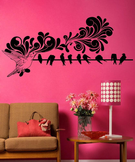 Vinyl Wall Decal Sticker Hummingbird and Bird Line #1241