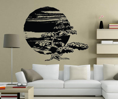 Vinyl Wall Decal Sticker Bonsai Tree with Sun #1244