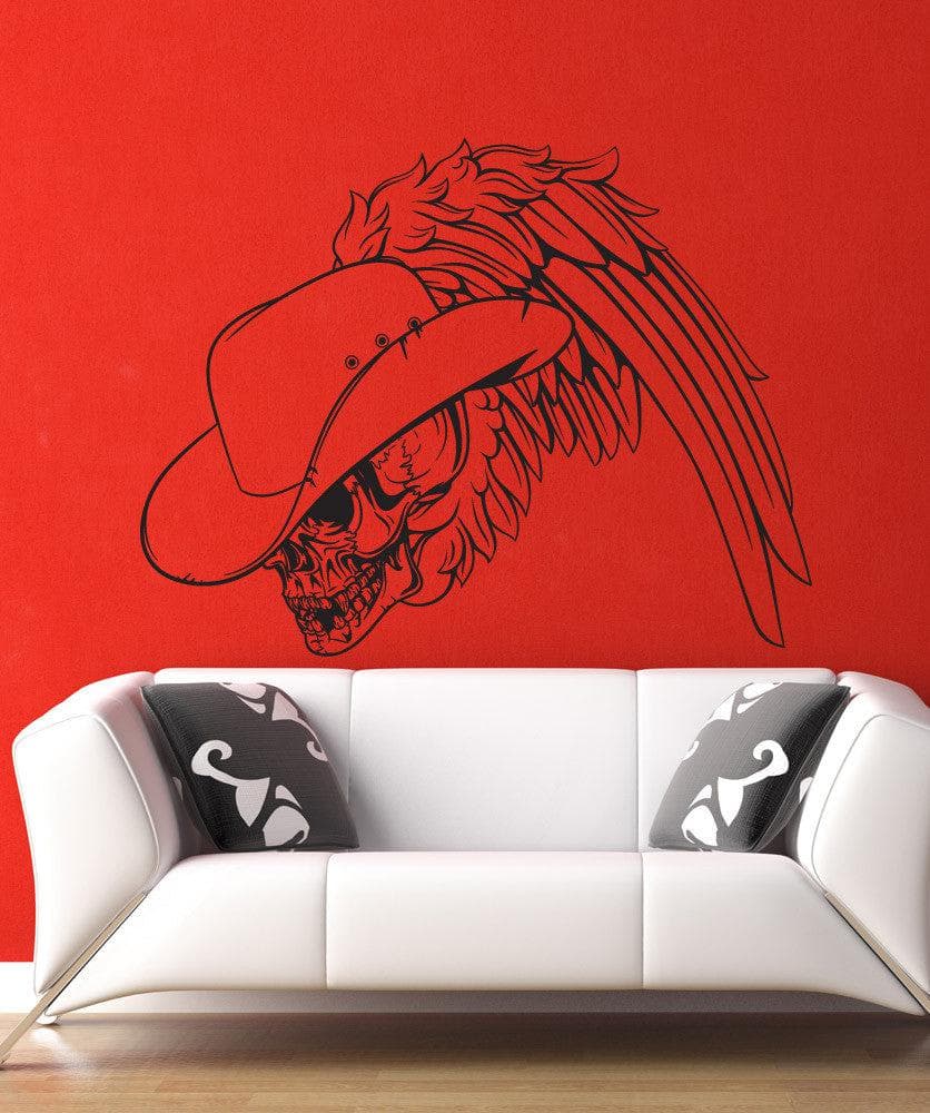 Vinyl Wall Decal Sticker Cowboy Skull #1252