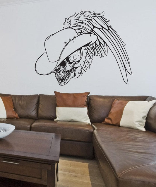 Vinyl Wall Decal Sticker Cowboy Skull #1252