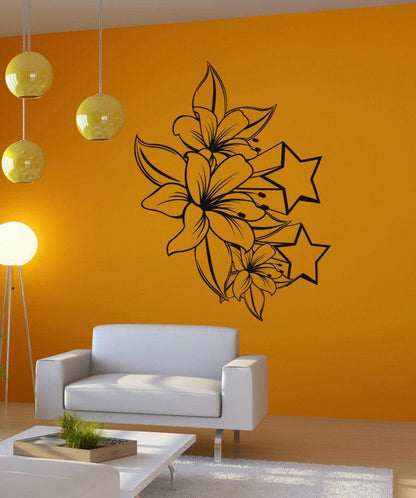 Vinyl Wall Decal Sticker Tiger Lilies and Stars #1264