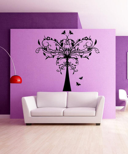 Vinyl Wall Decal Sticker Butterfly Vine Tree #1291