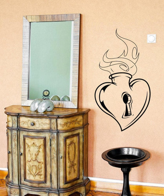 Vinyl Wall Decal Sticker Flaming Key Heart #1297