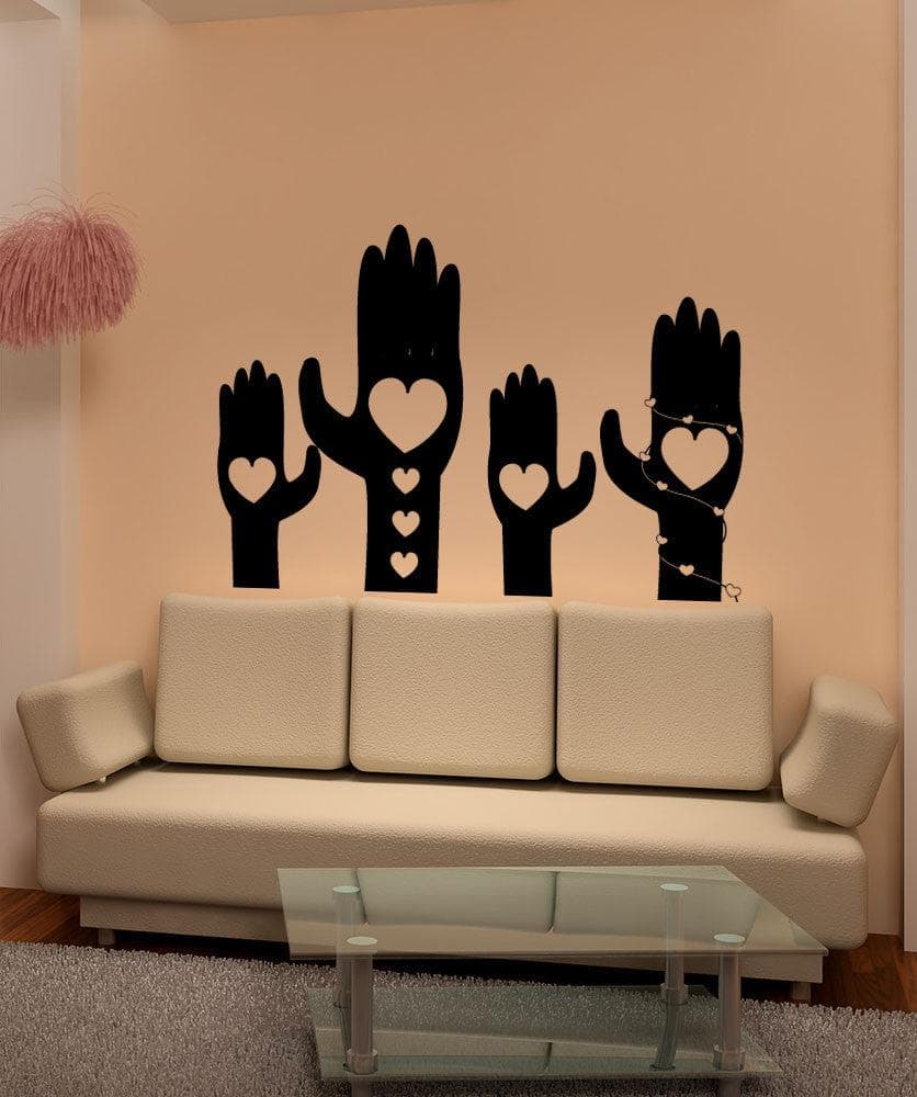 Vinyl Wall Decal Sticker Hands with Hearts #1350