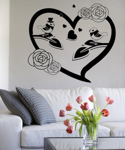 Vinyl Wall Decal Sticker Bird Couple in Flower Heart #1352