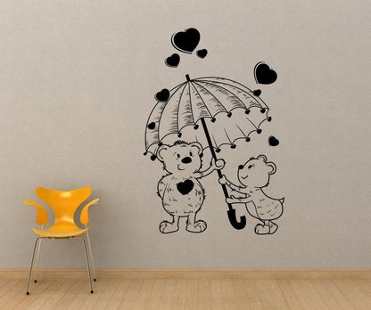 Vinyl Wall Decal Sticker Teddy Bears Under Umbrella #1360
