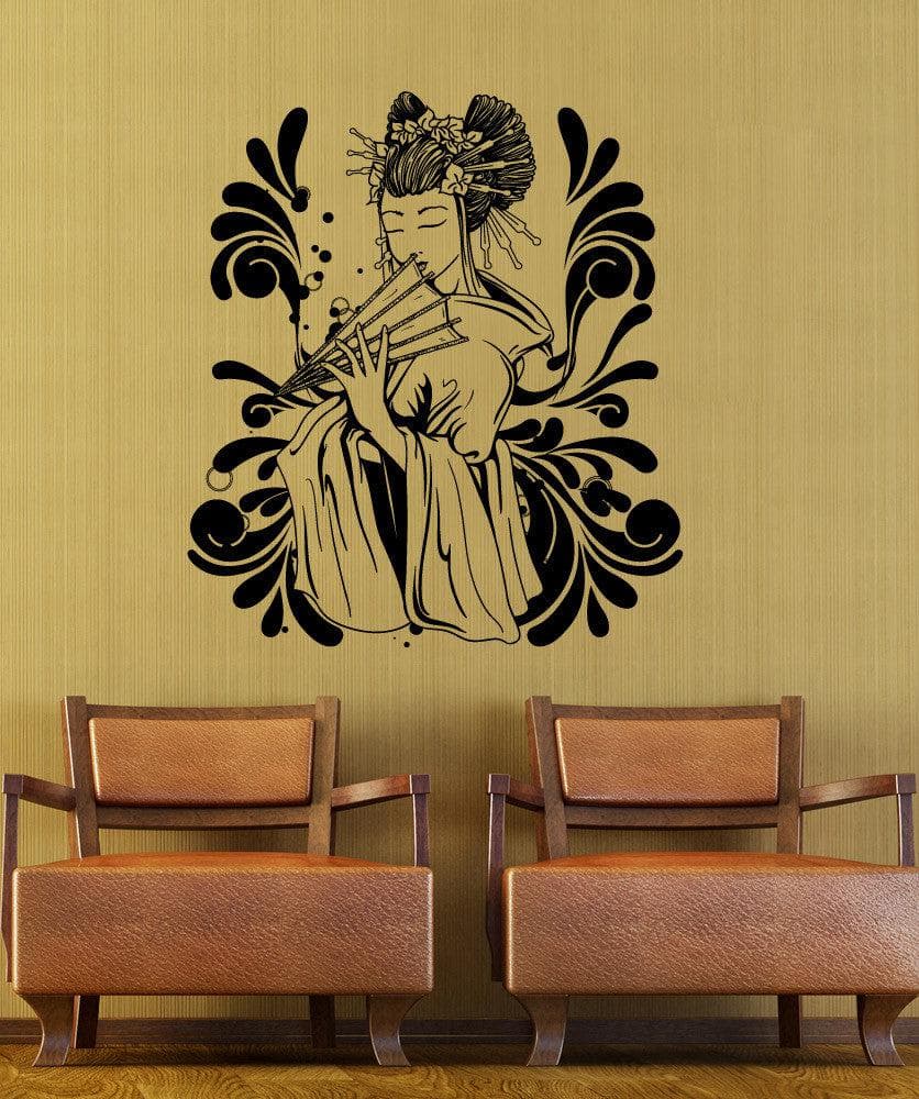 Japanese Geisha with a Fan Wall Decal. #1366