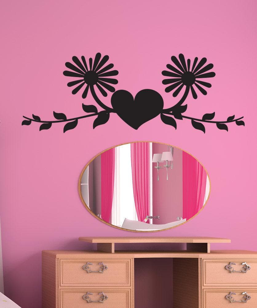Vinyl Wall Decal Sticker Heart With Vines and Flowers #1436