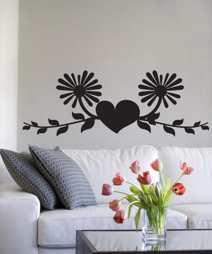 Vinyl Wall Decal Sticker Heart With Vines and Flowers #1436