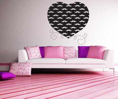 Vinyl Wall Decal Sticker Heart With Mustaches #1437