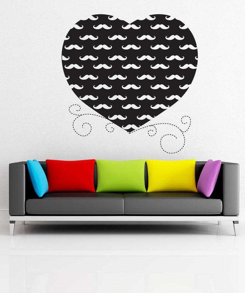 Vinyl Wall Decal Sticker Heart With Mustaches #1437