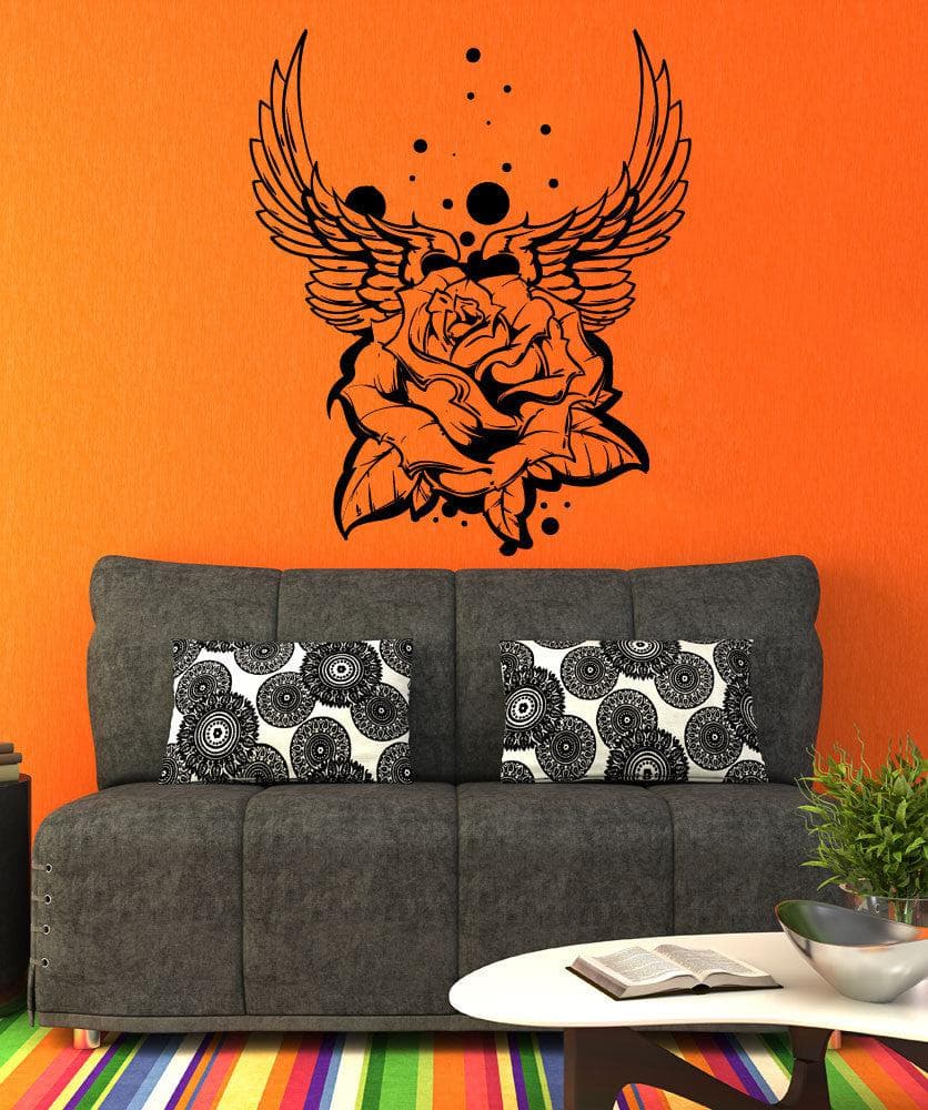 Vinyl Wall Decal Sticker Wings And Rose Tattoo #1467