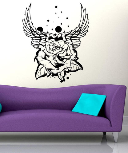 Vinyl Wall Decal Sticker Wings And Rose Tattoo #1467