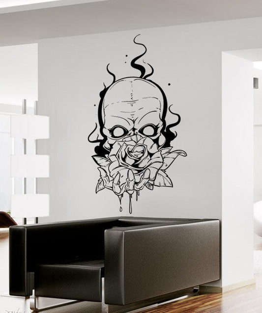 Vinyl Wall Decal Sticker Skull Holding Rose #1468