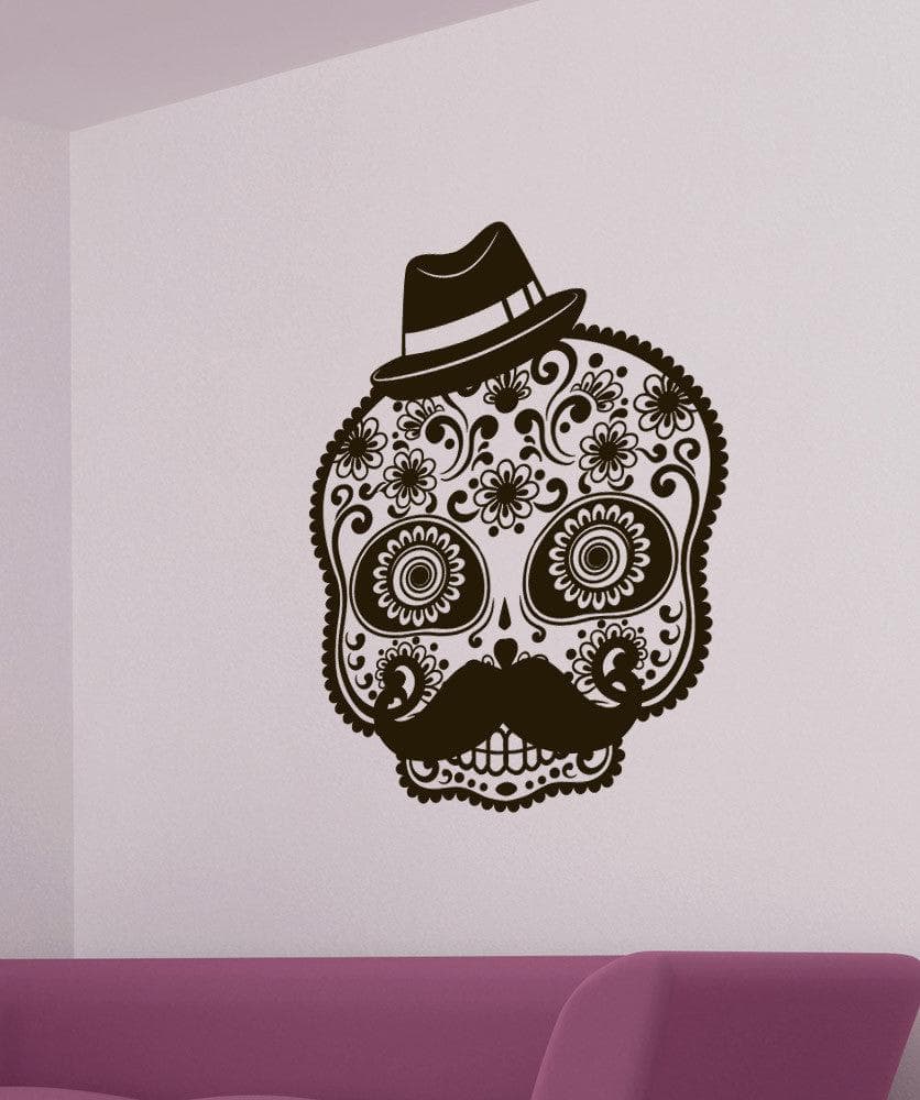 Vinyl Wall Decal Sticker Mustache Sugar Skull #1490