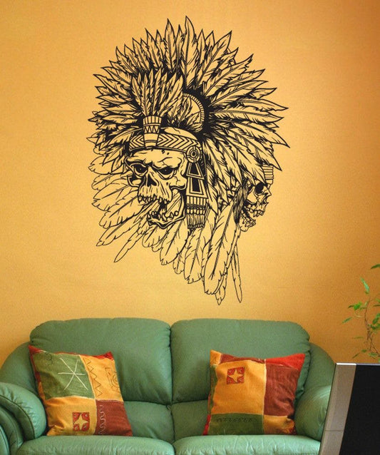 Vinyl Wall Decal Sticker Aztec Indian Skulls #1491