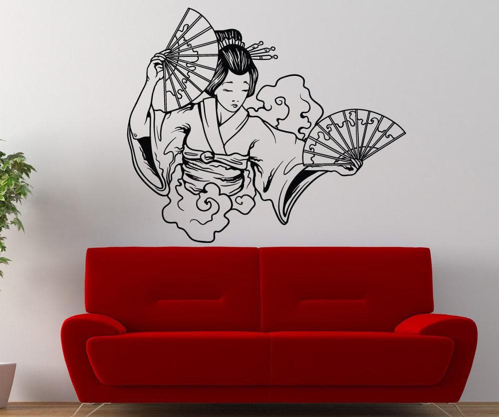 Vinyl Wall Decal Sticker Geisha With Fans #1501