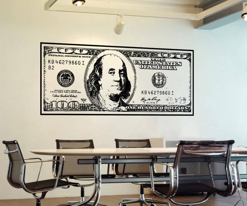 100 Dollar Bill Vinyl Wall Decal. Sign of Success. Motivational. #1560
