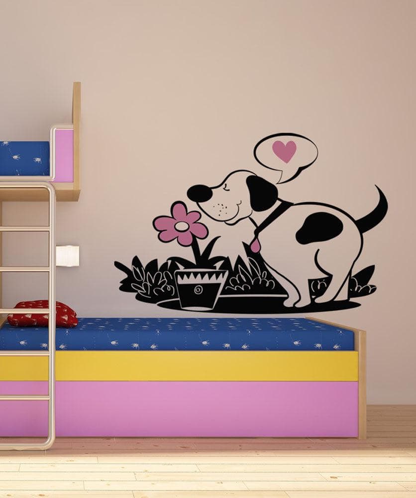 Vinyl Wall Decal Sticker Dog with Flower #OS_DC137