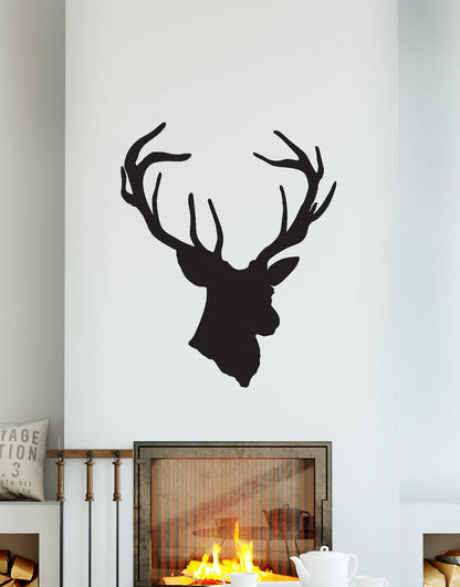 Hanging Deer Antler Buck Head Silhouette Wall Decal Sticker. #201