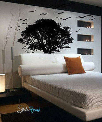 Vinyl Wall Decal Sticker TREE Silhouette with Flying Birds #239