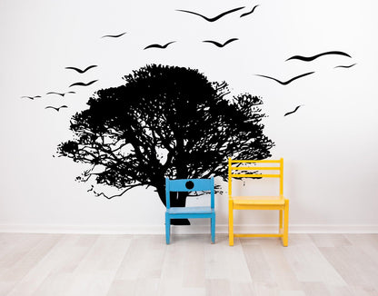 Vinyl Wall Decal Sticker TREE Silhouette with Flying Birds #239