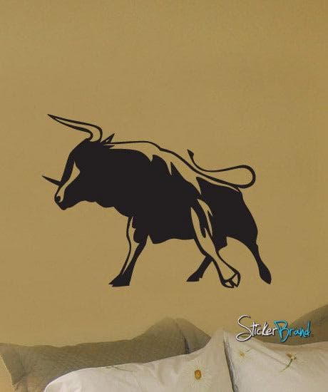 Vinyl Wall Decal Sticker Wild Bull Fight Stand #246