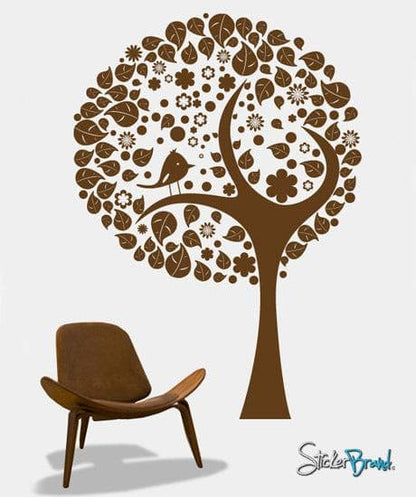 Vinyl Wall Decal Sticker Stylish Tree with Leaves Bird #269