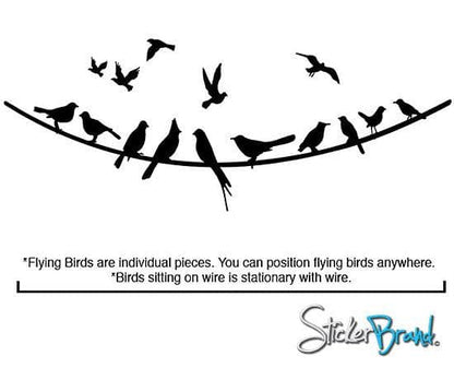 Flying Birds on Wire Wall Decal. #294