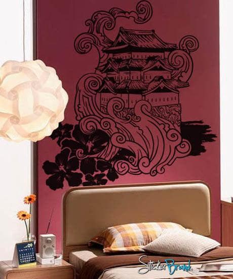 Traditional Japanese Building Over Cliff Wall Decal. #342