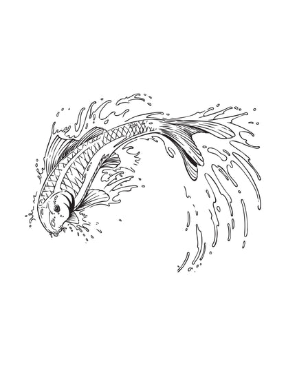 Japanese Koi Fish Jumping out of Pond Wall Decal. Asian Theme Decor. #367