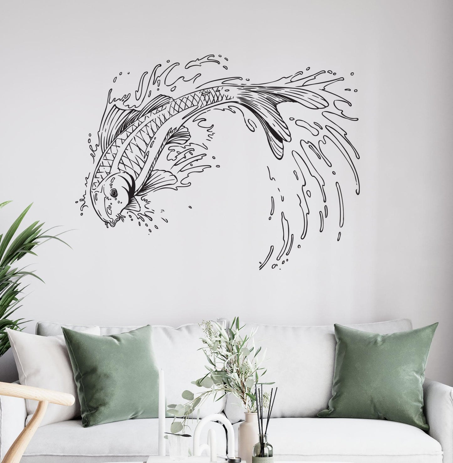 Japanese Koi Fish Jumping out of Pond Wall Decal. Asian Theme Decor. #367