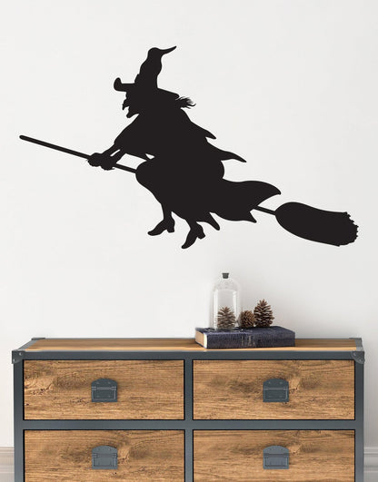 Halloween Witch Flying on Broom Wall Decal. #393