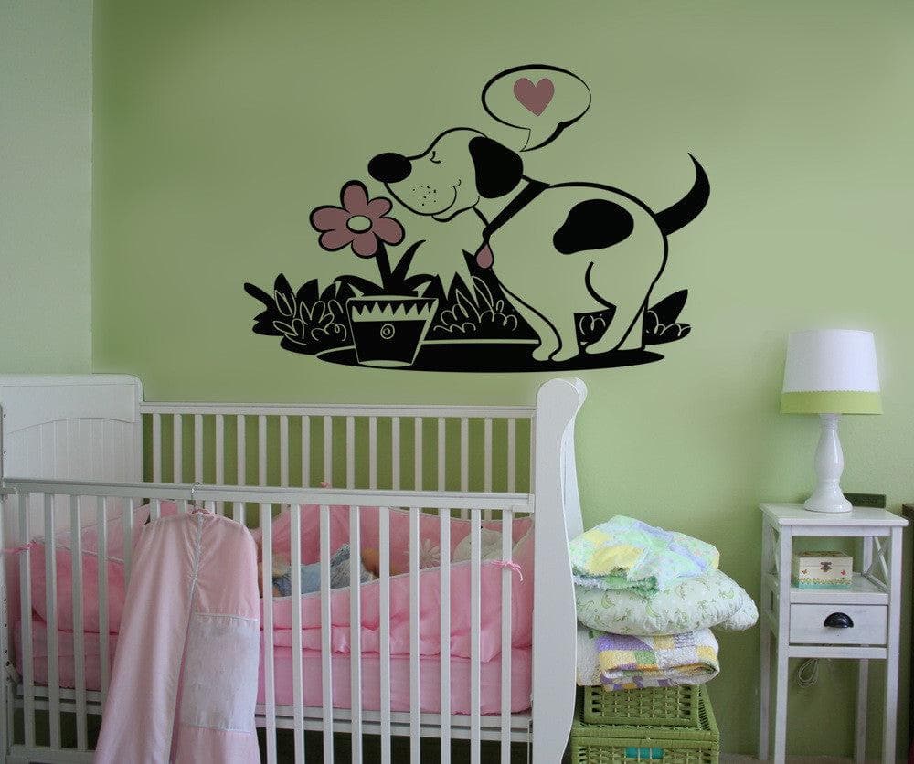 Vinyl Wall Decal Sticker Dog with Flower #OS_DC137