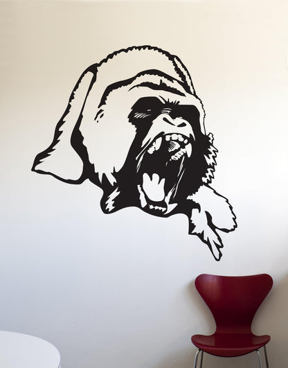 Large Gorilla Face Growling Vinyl Wall Decal Sticker. #461