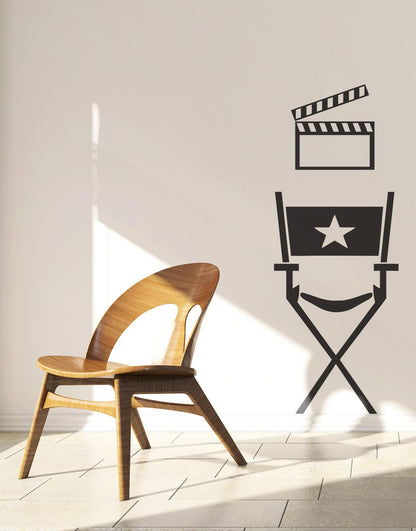 Director's chair and Movie clapboard Wall Decal. Man Cave Accessory. #479