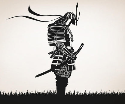 Meditating Japanese Samurai Warrior in Field of Grass Wall Decal. #5024