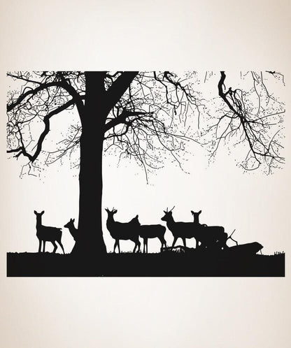 Vinyl Wall Decal Sticker Deers by Tree #5042