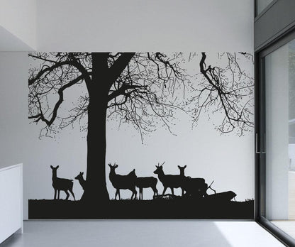 Vinyl Wall Decal Sticker Deers by Tree #5042