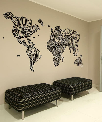 World Map Vinyl Wall Decal Sticker. Country Names Design. #5078