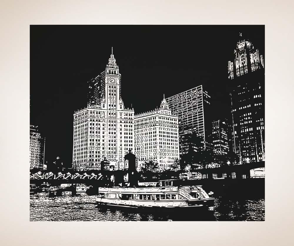 Vinyl Wall Decal Sticker Chicago River Ferry Scenery #5223