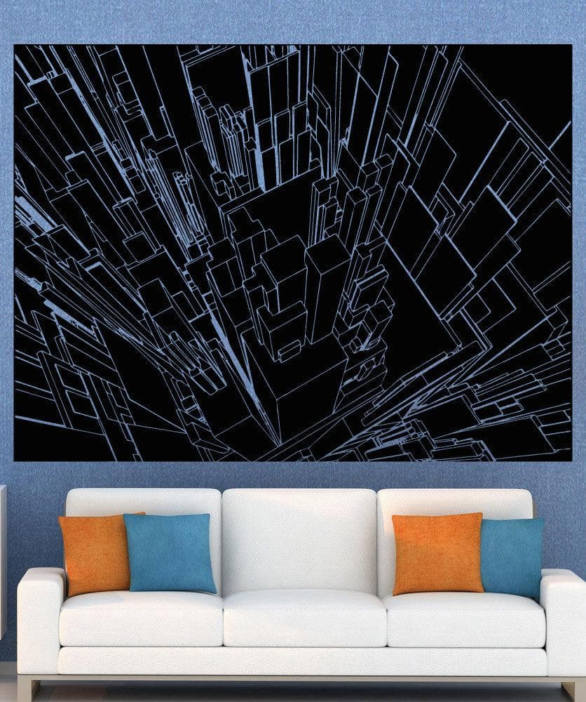 Vinyl Wall Decal Sticker Line Buildings Inverted #5256