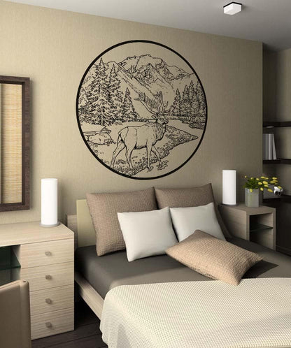 Vinyl Wall Decal Sticker River Scenery With Deer #5282