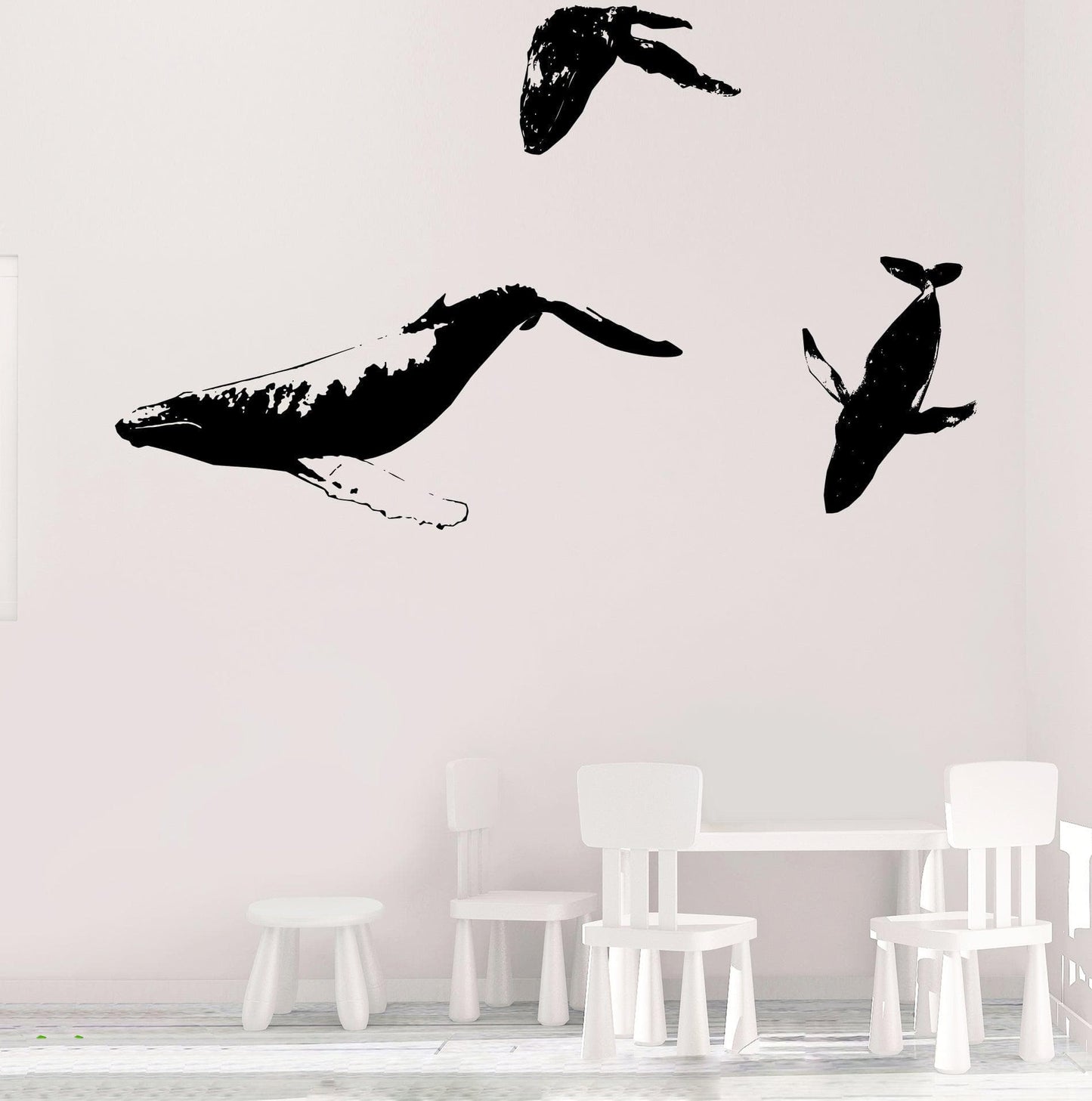 Whale Family Swimming in Ocean Wall Decals. #528
