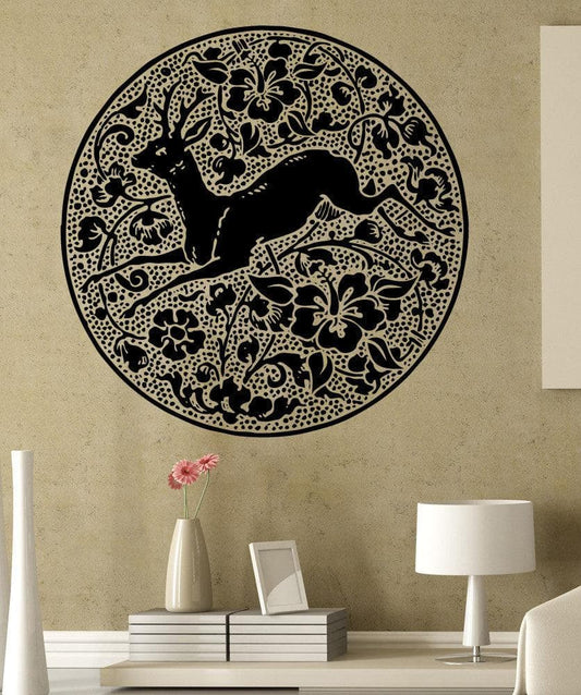 Vinyl Wall Decal Sticker Deer Flowers Circle #5317