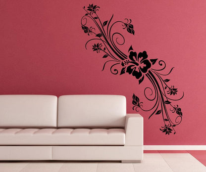 Hibiscus Flower With Vines Wall Decal Sticker. #5323